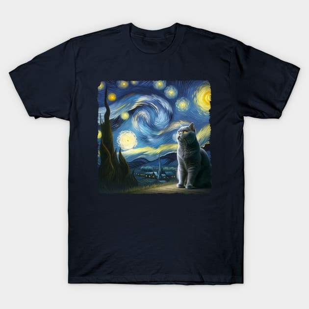 Chartreux Starry Night Inspired - Artistic Cat T-Shirt by starry_night